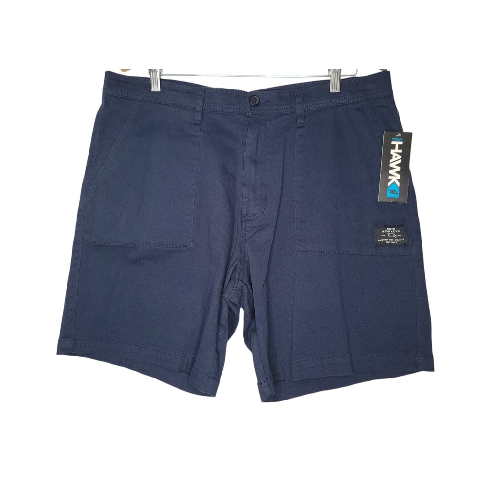 Tony Hawk‎ Men's Skateboarding Shorts 38 Navy Blue Canvas Flat Front Casual NWT